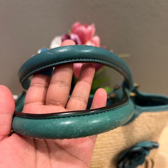 Coach Straw Tote with Teal Accents - Picture 4 of 13